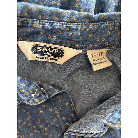 Salt Valley Western Mens Shirt Denim Jeans Abstract Dots Snap Cotton Size XS - Picture 10 of 12